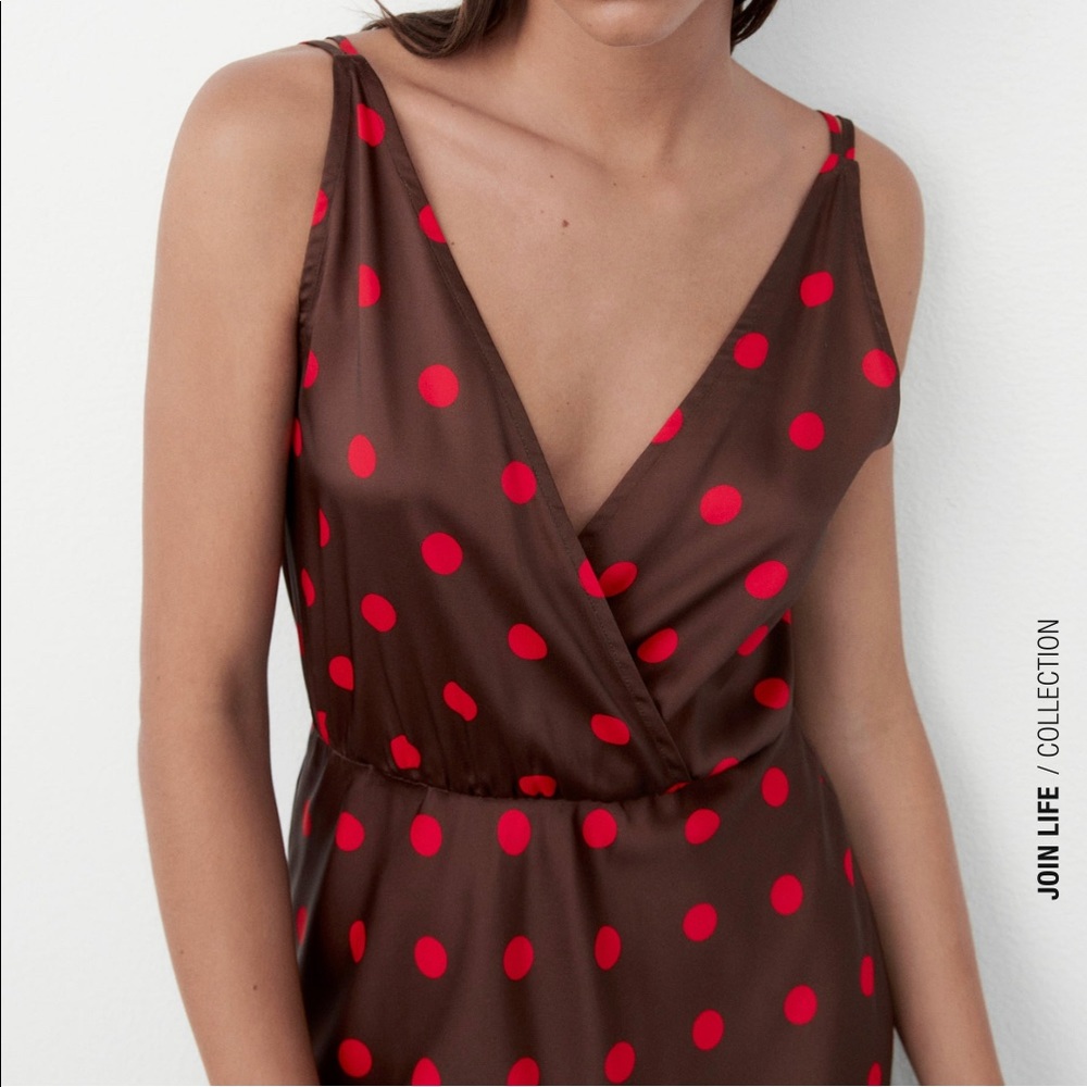 Zara Polka Dot Dress Black Red - Picture 5 of 13